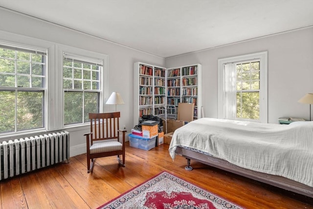 18 Milton Rd, Brookline, MA 02445 - bedroom featuring radiator heating unit, multiple windows, and hardwood / wood-style flooring