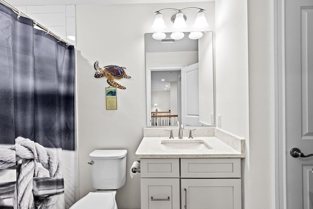 full bath with vanity, toilet, and visible vents