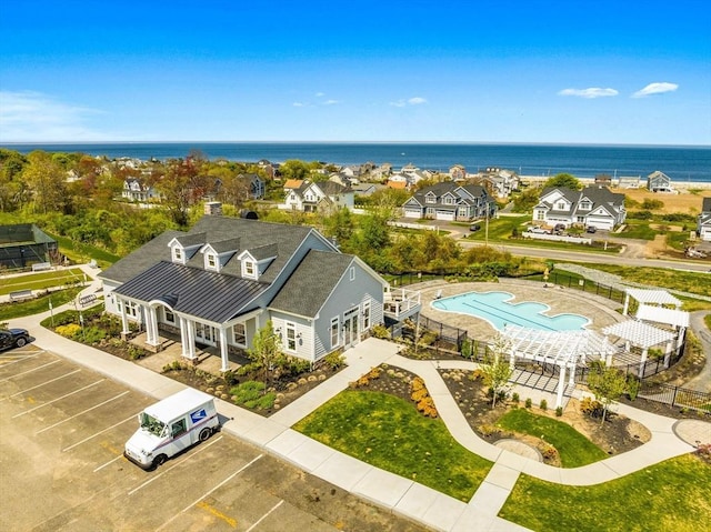 aerial view with a water view
