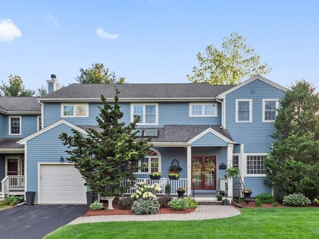 101 Colonial Dr Unit 101, Sturbridge, MA 01566 - view of front of home with french doors, a chimney, a front lawn, driveway, and a porch