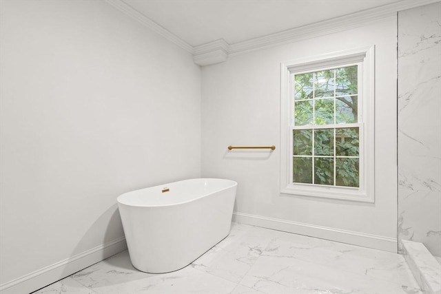 21 Greystone Rd Unit 2, Malden, MA 02148 - full bath with marble finish floors, a soaking tub, and crown molding