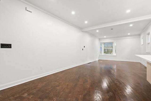 21 Greystone Rd Unit 2, Malden, MA 02148 - unfurnished living room featuring dark wood-style flooring, crown molding, and recessed lighting