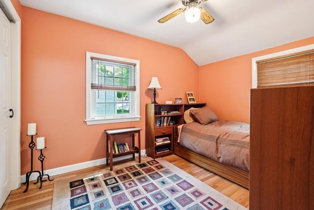 56 Conrad Rd, Melrose, MA 02176 - bedroom featuring light wood-type flooring, vaulted ceiling, and ceiling fan