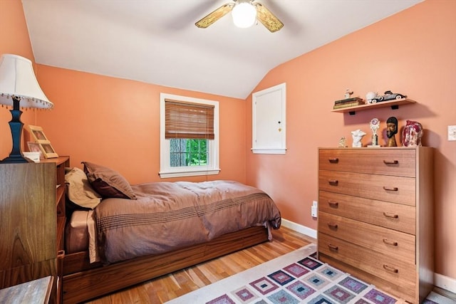 56 Conrad Rd, Melrose, MA 02176 - bedroom with vaulted ceiling, wood finished floors, and ceiling fan