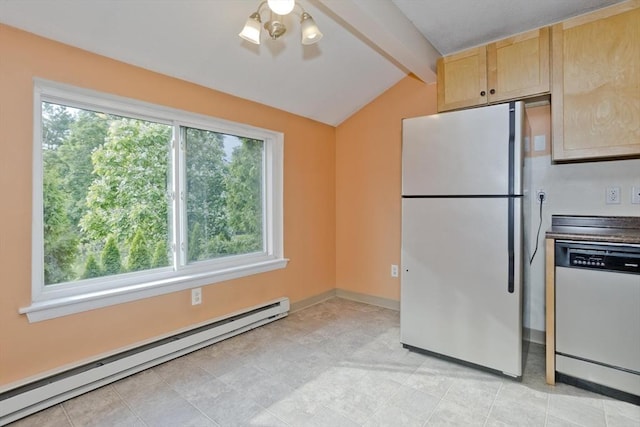 11 Arbor Way Unit C, Holyoke, MA 01040 - kitchen featuring dishwashing machine, freestanding refrigerator, baseboard heating, and plenty of natural light