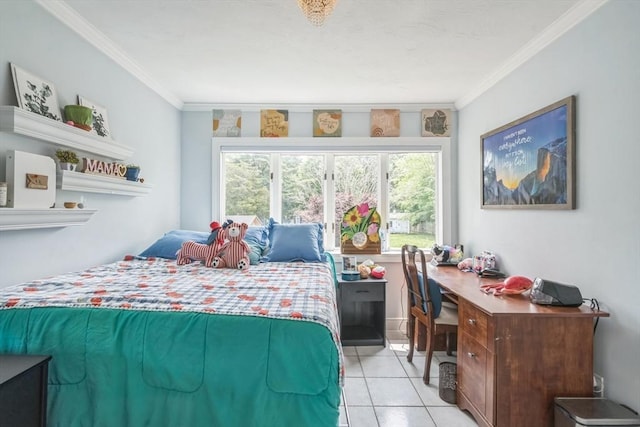 521 Pleasant St, Weymouth, MA 02190 - bedroom with ornamental molding, light tile patterned floors, and a desk