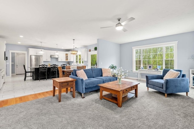 15 Day Lily Ln, Walpole, MA 02081 - living area featuring a ceiling fan, recessed lighting, and baseboards