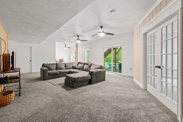 15 Day Lily Ln, Walpole, MA 02081 - living room with carpet flooring, french doors, baseboards, and ceiling fan