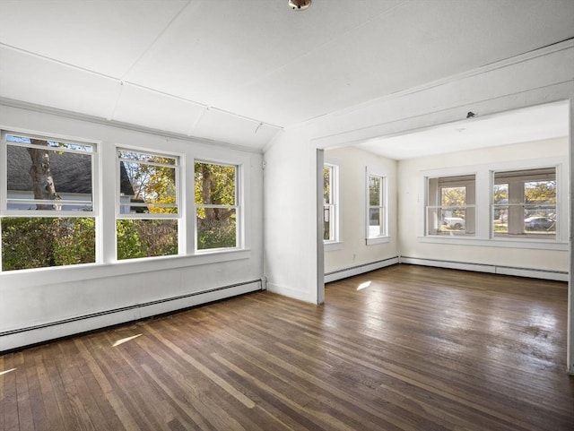 8 Rock Harbor Rd, Orleans, MA 02653 - unfurnished room with a baseboard heating unit, plenty of natural light, hardwood / wood-style floors, lofted ceiling, and baseboards