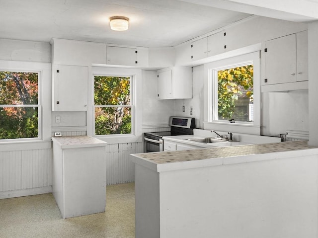 8 Rock Harbor Rd, Orleans, MA 02653 - kitchen featuring stainless steel range with electric cooktop, a sink, light countertops, and a peninsula
