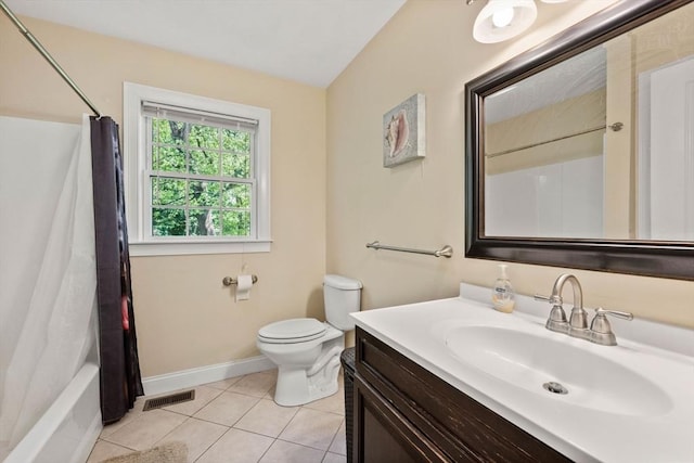 315 Bacon St Unit 1, Natick, MA 01760 - bathroom with vanity, toilet, tile patterned floors, baseboards, and shower / bath combination with curtain