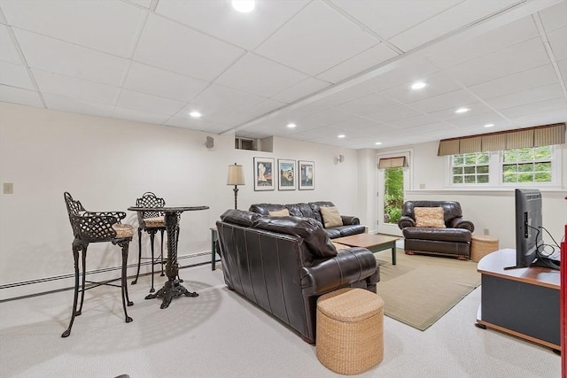 31 Spectacle Hill Rd, Bolton, MA 01740 - carpeted living room with a paneled ceiling and recessed lighting