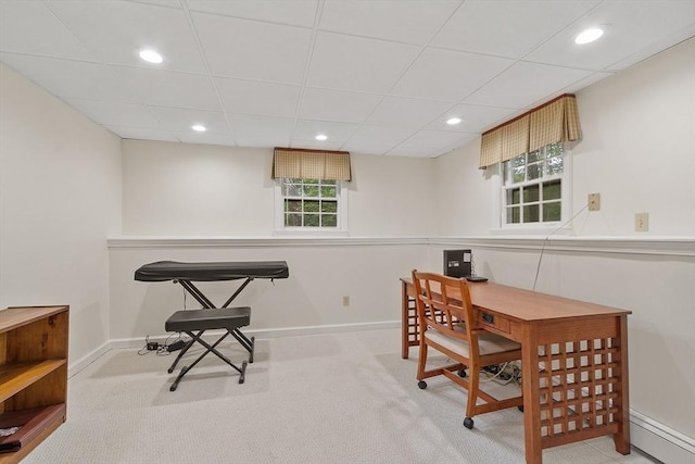 31 Spectacle Hill Rd, Bolton, MA 01740 - home office featuring a baseboard radiator, carpet, recessed lighting, and baseboards