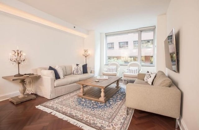 living area with baseboards