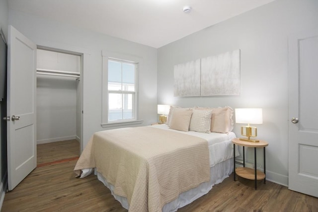 318 Charles St, Fitchburg, MA 01420 - bedroom featuring a walk in closet, wood finished floors, a closet, and baseboards
