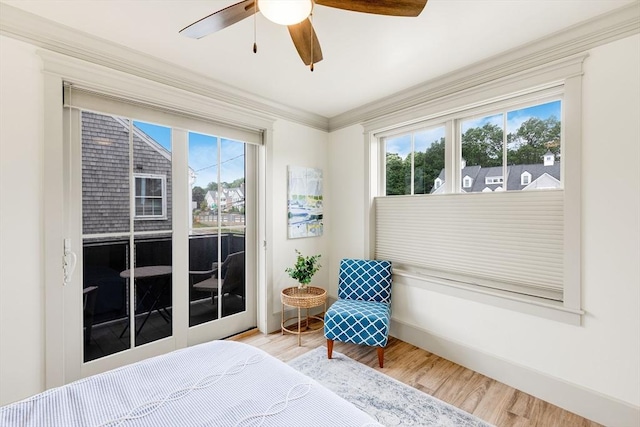 2-6 Market St Unit 3, Newburyport, MA 01950 - bedroom with multiple windows, access to exterior, wood finished floors, and a ceiling fan
