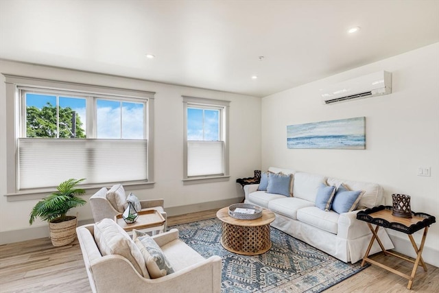2-6 Market St Unit 3, Newburyport, MA 01950 - living area featuring a wall mounted air conditioner, wood finished floors, and recessed lighting