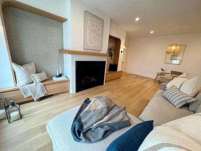 8A Milk St Unit 1, Newburyport, MA 01950 - living area featuring recessed lighting, a fireplace, and wood finished floors