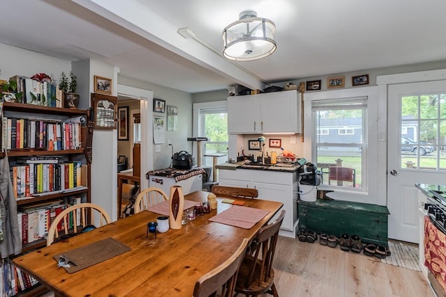 16 Fairfield Ave, Northampton, MA 01062 - dining area with light wood-style floors and beamed ceiling