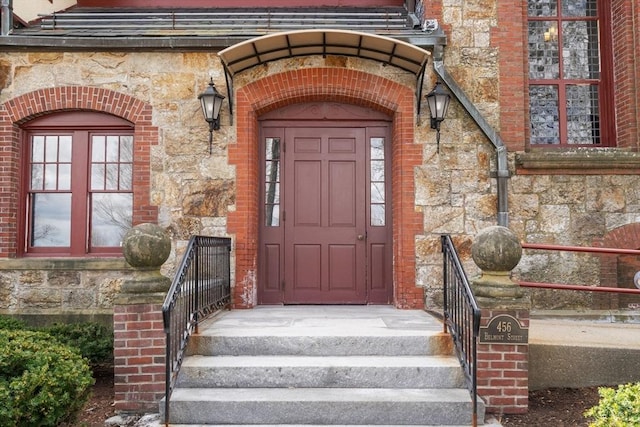 456 Belmont St Unit 21, Watertown, MA 02472 - property entrance featuring brick siding and stone siding