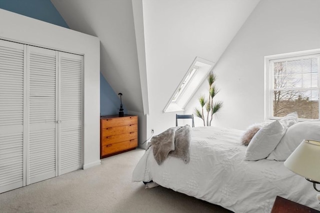 456 Belmont St Unit 21, Watertown, MA 02472 - carpeted bedroom featuring a closet and vaulted ceiling
