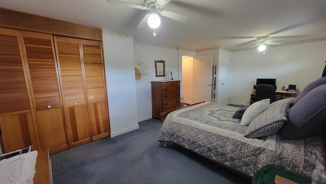 1285 Pendleton Ave Unit 1285, Chicopee, MA 01022 - bedroom featuring dark carpet, a closet, ceiling fan, and a desk