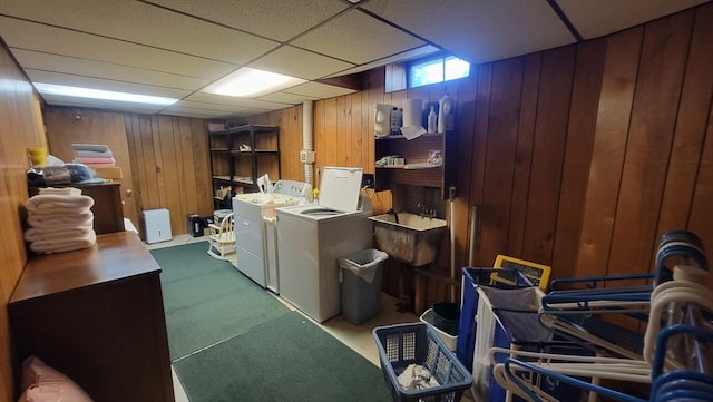 1285 Pendleton Ave Unit 1285, Chicopee, MA 01022 - basement featuring independent washer and dryer, wood walls, and carpet