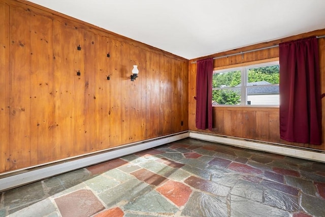 56 Beach St, Woburn, MA 01801 - unfurnished room with stone flooring and wooden walls
