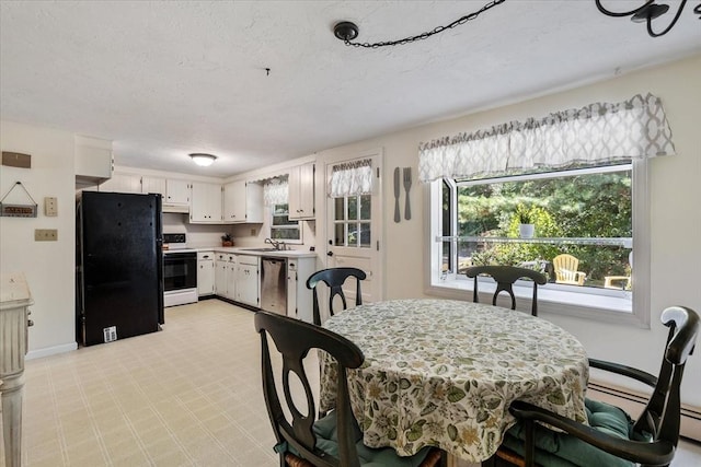 17 York Towne Ter Unit 17, Holden, MA 01520 - dining area with plenty of natural light, baseboards, a textured ceiling, and a baseboard radiator