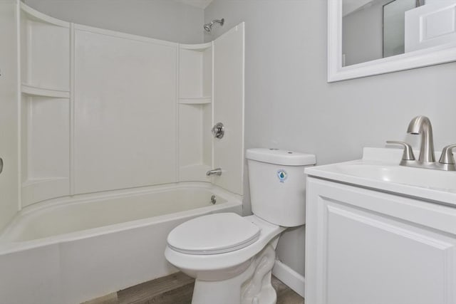 full bath with toilet, washtub / shower combination, and vanity