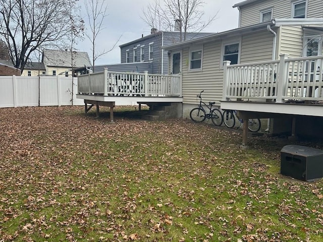 view of yard with a wooden deck