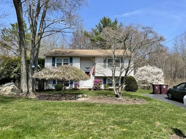 bi-level home featuring a front lawn