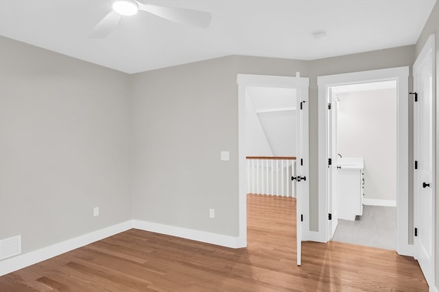 interior space featuring ceiling fan and light hardwood / wood-style floors