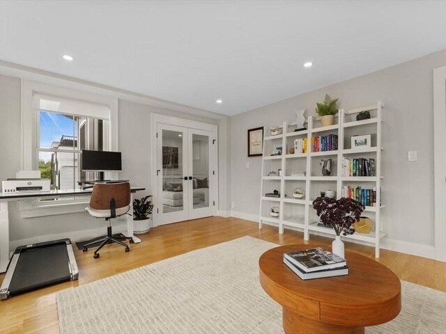 39 Paul St, Watertown, MA 02472 - office featuring french doors, wood finished floors, recessed lighting, and baseboards