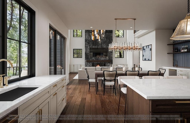 LOT3 Ridge Rd, Northborough, MA 01532 - kitchen with a sink, dark wood-type flooring, open floor plan, light stone countertops, and recessed lighting