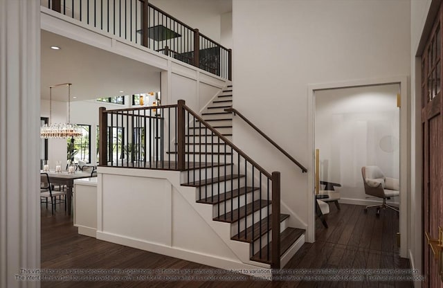 LOT3 Ridge Rd, Northborough, MA 01532 - stairway with wood finished floors, a towering ceiling, and a chandelier