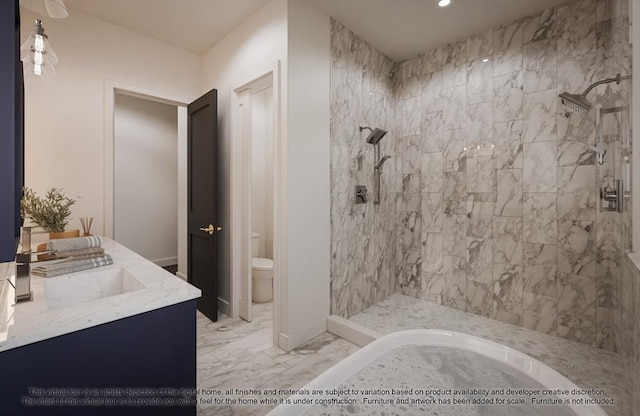 LOT3 Ridge Rd, Northborough, MA 01532 - bathroom featuring toilet, marble finish flooring, tiled shower, vanity, and recessed lighting