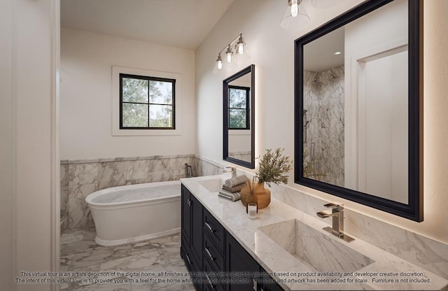 LOT3 Ridge Rd, Northborough, MA 01532 - bathroom with marble finish floors, double vanity, and a soaking tub