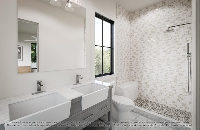 LOT3 Ridge Rd, Northborough, MA 01532 - bathroom featuring tiled shower, double vanity, and healthy amount of natural light