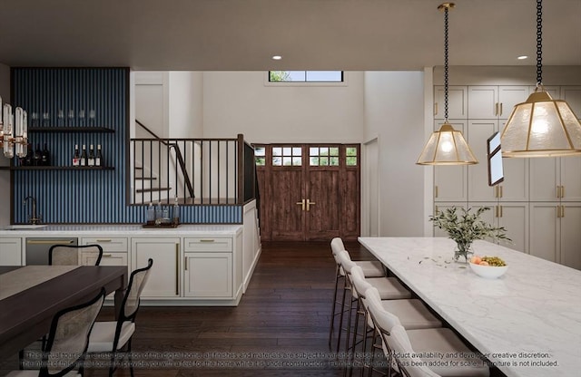 LOT3 Ridge Rd, Northborough, MA 01532 - kitchen featuring dark wood-style floors, white cabinetry, decorative light fixtures, recessed lighting, and a sink
