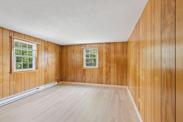 32 Cambo St, Brockton, MA 02301 - spare room featuring a baseboard heating unit, light wood-style floors, and wood walls