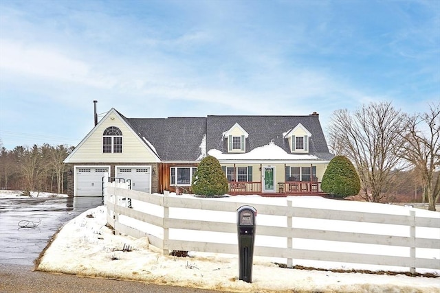 view of front facade with a porch and a garage