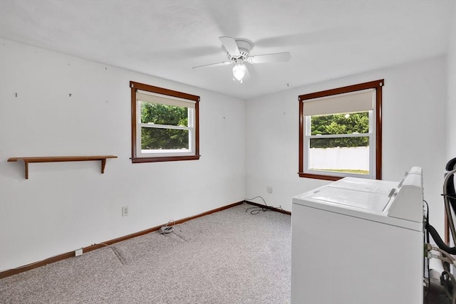 49 Bamforth Rd, Springfield, MA 01128 - laundry room with healthy amount of natural light, carpet floors, washing machine and clothes dryer, and a ceiling fan