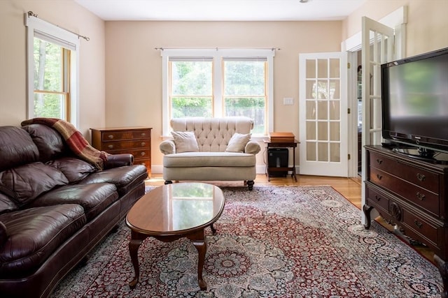 living room featuring plenty of natural light and light wood-type flooring