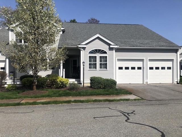 view of front of home with a shingled roof, an attached garage, and driveway