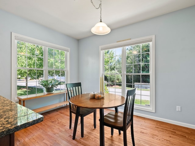 dining space with light hardwood / wood-style floors