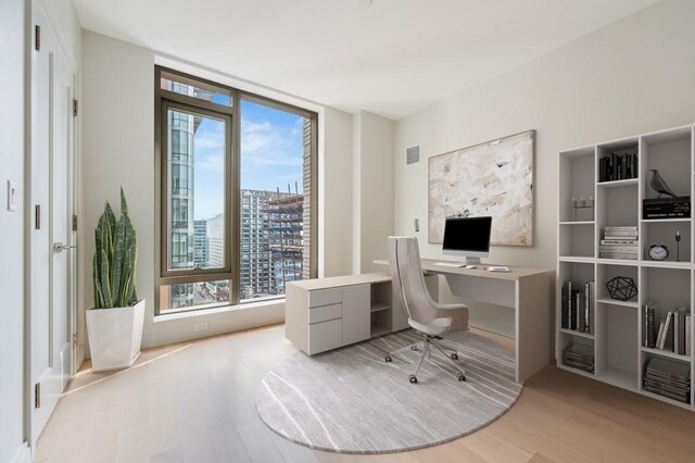 office area featuring plenty of natural light and light wood-type flooring