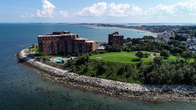 drone / aerial view featuring a water view