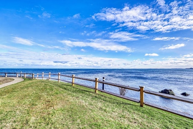 view of yard with a water view