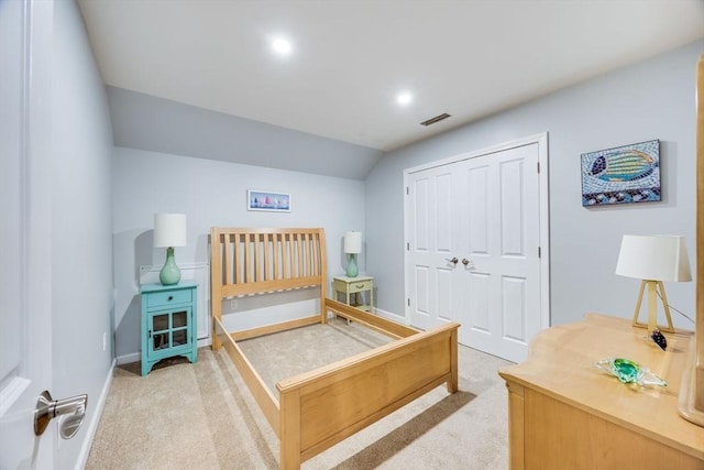 31 Fox Holw, Plymouth, MA 02360 - bedroom featuring light colored carpet, lofted ceiling, a closet, baseboards, and recessed lighting
